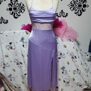 Elegant Purple Slip Midi Dress with Spaghetti Straps